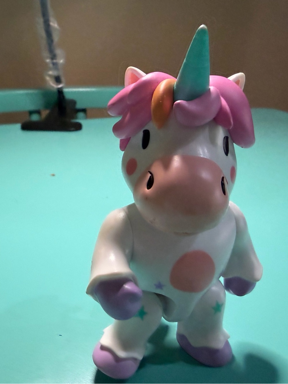 Source Unknown Pink White Teal Unicorn Plush Figure